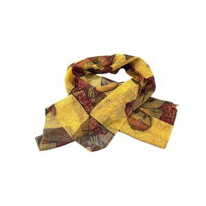 Picasso Inspired Sheer Scarf Yellow Red Rectangle Abstract Print Lightweight